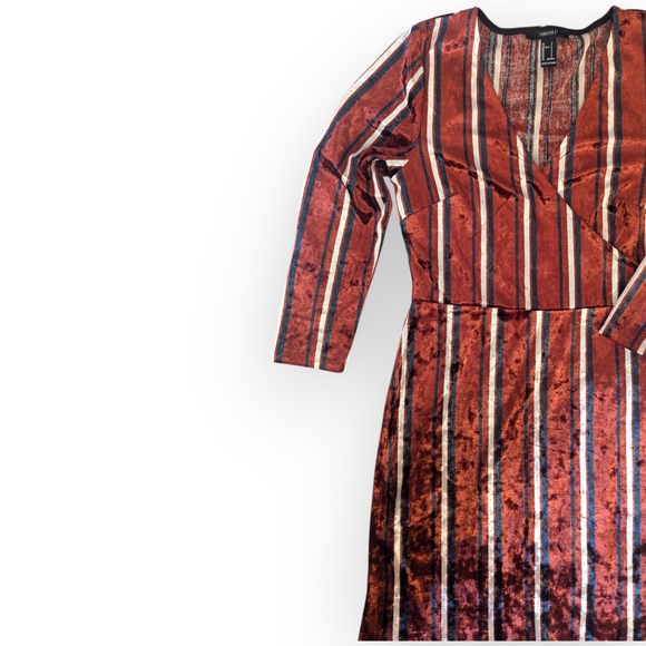 Forever 21; Glam Crushed Velvet Candy Striped Faux Wrap Dress - Small - Picture 2 of 5